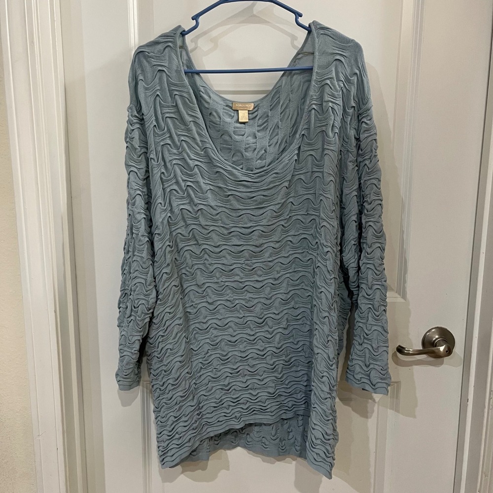 Nordstrom Encore Women 3X Blue Wavy Crinkle Texture Scoop Neck Tunic Knit Top